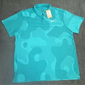 Nike Dri-Fit ADV Tour Camo Golf Polo Teal DR5312-381 Mens 2XL XXL